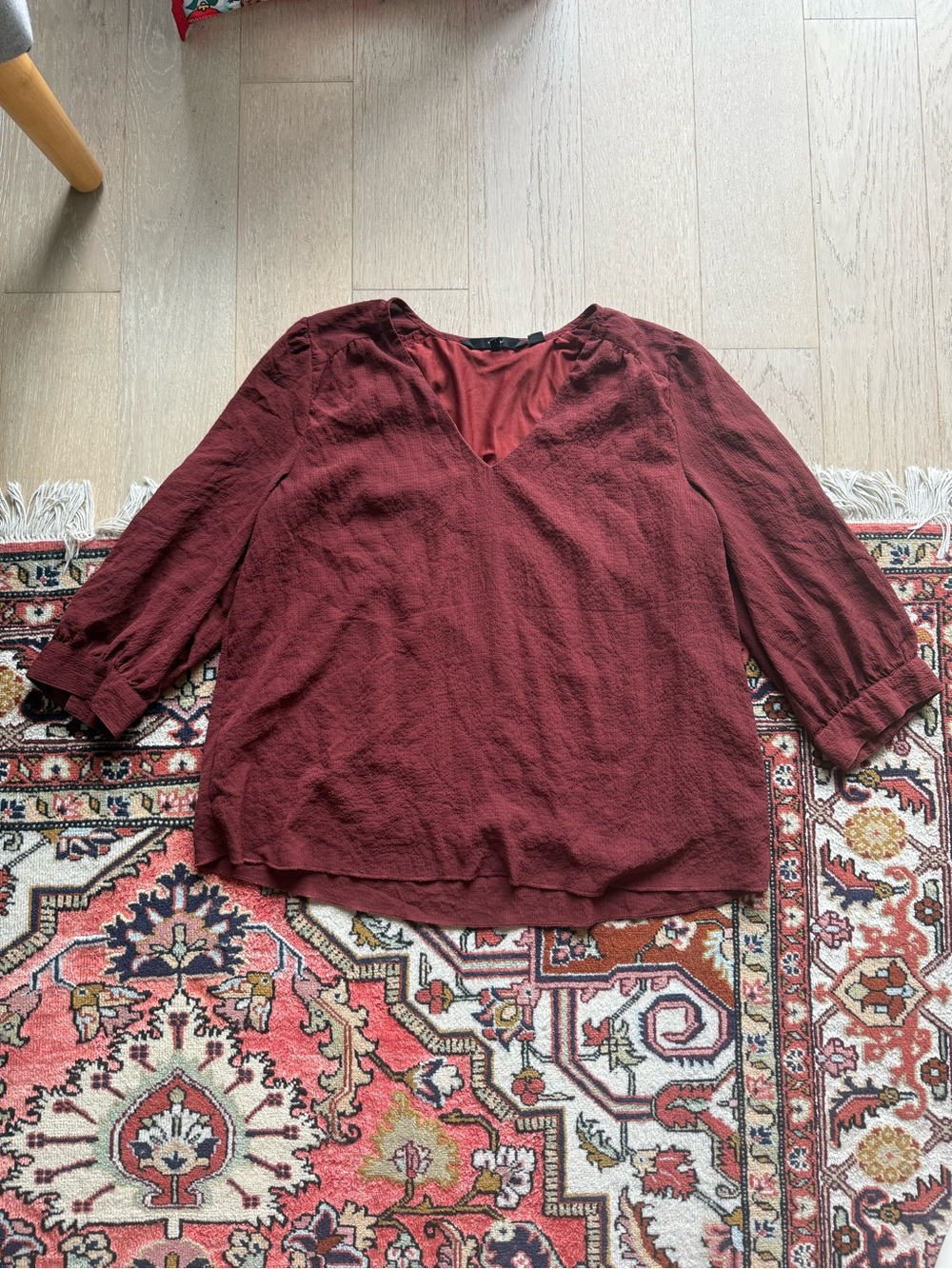 Vero Moda Deep Burgundy V-Neck Three-Quarter Sleeve Blouse